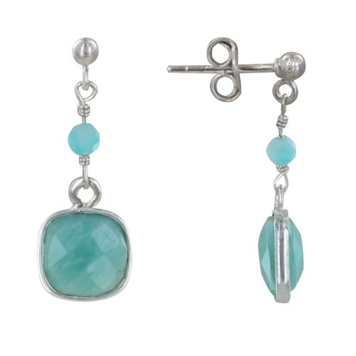 Boucles d'Oreilles Argent 925 Perle et Pavé d'Amazonite Facetté - LES POULETTES BIJOUX - Modalova