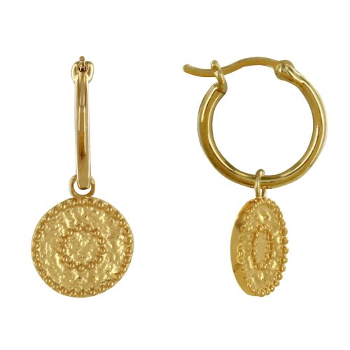 Boucles d'Oreilles Plaqué Mini Créoles Rond Martelé et Billes - LES POULETTES BIJOUX - Modalova