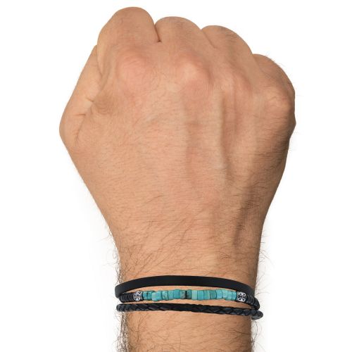 Bracelet Acier Cuir Trois Liens et Anneaux Howlite T - LES POULETTES BIJOUX - Modalova