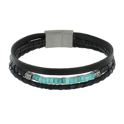 Bracelet Acier Cuir Trois Liens et Anneaux Howlite T - LES POULETTES BIJOUX - Modalova