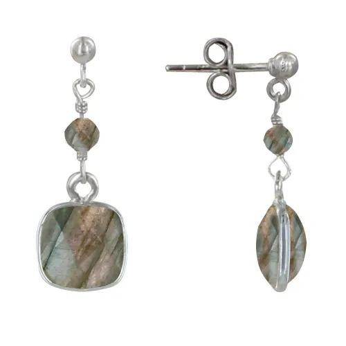 Boucles d'Oreilles Argent 925 Perle et Pavé de Labradorite Face - LES POULETTES BIJOUX - Modalova