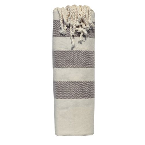 BIJOUX Fouta Drap Plage et Hammam Coton Beige Trois Bandes Chevrons 10 - LES POULETTES - Modalova
