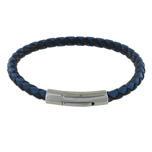 Bracelet Cuir Tréssé Rond Bicolore 19cm - Bleu Navy - LES POULETTES BIJOUX - Modalova