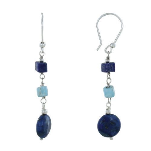 Boucles d'Oreilles Argent Cylindre de Larimar Cube et Bouton de - LES POULETTES BIJOUX - Modalova