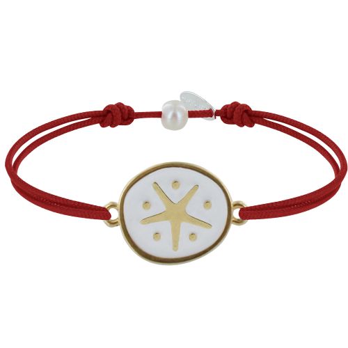 Bracelet Lien Médaille en Laiton Etoile émaillée Blanche - LES POULETTES BIJOUX - Modalova