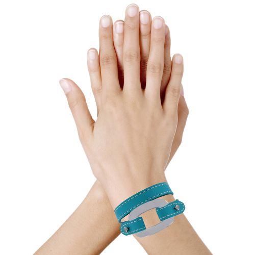 Bracelet Double Tour Cuir et Maille Rectangle Plate Argent 925 - LES POULETTES BIJOUX - Modalova