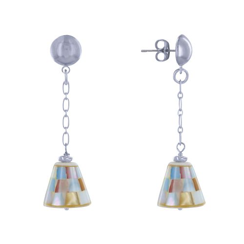 Boucles d'Oreilles Clous Laiton Chainette et Cône en Nacre Face - LES POULETTES BIJOUX - Modalova