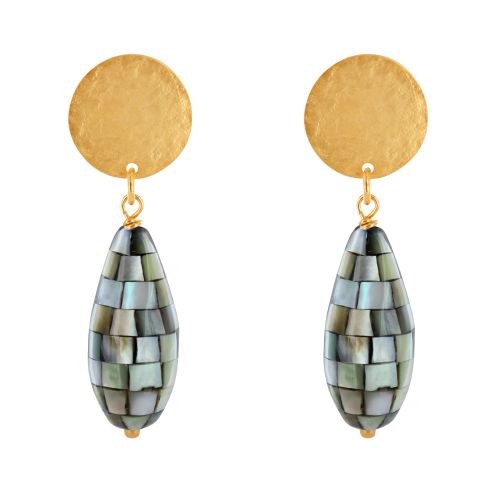 Boucles d'Oreilles Clous Laiton Doré Pastille Brossée et Goutte - LES POULETTES BIJOUX - Modalova