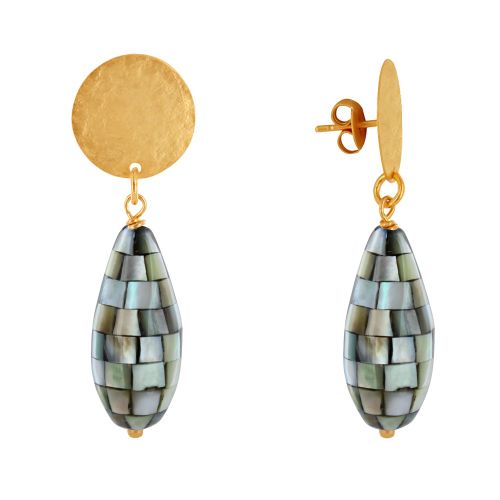 Boucles d'Oreilles Clous Laiton Doré Pastille Brossée et Goutte - LES POULETTES BIJOUX - Modalova