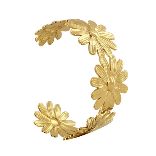 Bracelet Acier Doré Manchette Marguerites - LES POULETTES BIJOUX - Modalova