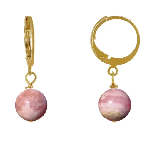 Boucles d'Oreilles Mini Créoles Acier Doré et Perle de Rhodochr - LES POULETTES BIJOUX - Modalova