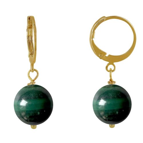 Boucles d'Oreilles Mini Créoles Plaqué Or et Perle de Malachite - LES POULETTES BIJOUX - Modalova