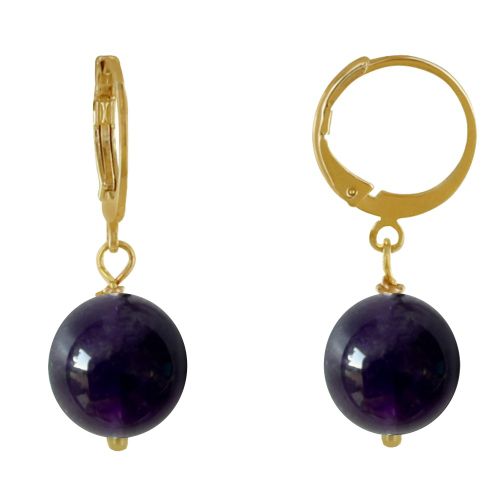 Boucles d'Oreilles Mini Créoles Plaqué Or et Perle d'Améthyste - LES POULETTES BIJOUX - Modalova