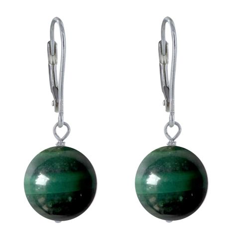 Boucles d'Oreilles Dormeuse Argent 925 et Perle de Malachite - LES POULETTES BIJOUX - Modalova