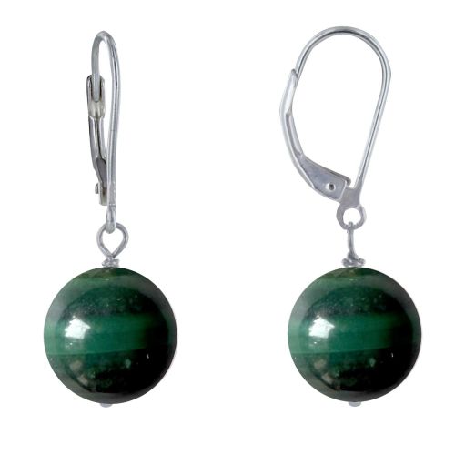 Boucles d'Oreilles Dormeuse Argent 925 et Perle de Malachite - LES POULETTES BIJOUX - Modalova