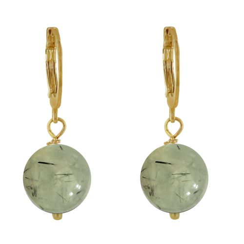 Boucles d'Oreilles Mini Créoles Plaqué Or et Perle de Prehnite - LES POULETTES BIJOUX - Modalova
