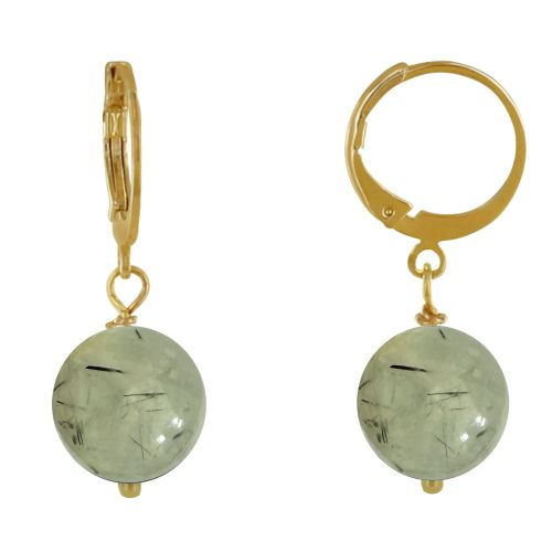 Boucles d'Oreilles Mini Créoles Plaqué Or et Perle de Prehnite - LES POULETTES BIJOUX - Modalova