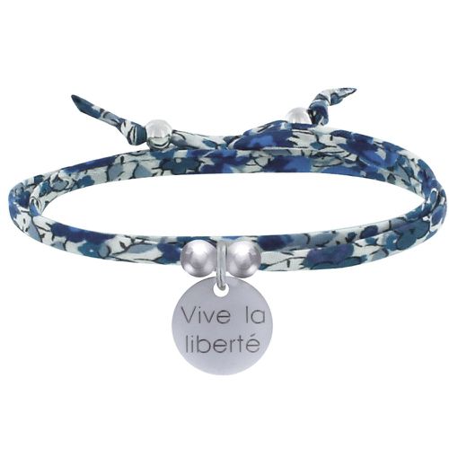 Bracelet Double Tour Lien Liberty et Médaille Vive la Liberté Argent - Bleu Navy - LES POULETTES BIJOUX - Modalova