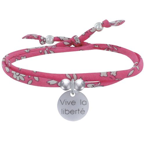 Bracelet Double Tour Lien Liberty et Médaille Vive la Liberté Argent - Fuchsia - LES POULETTES BIJOUX - Modalova