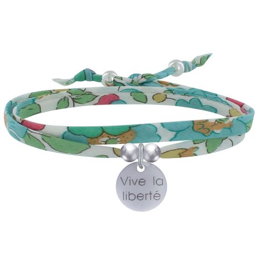 Bracelet Double Tour Lien Liberty et Médaille Vive la Liberté Argent - Vert - LES POULETTES BIJOUX - Modalova