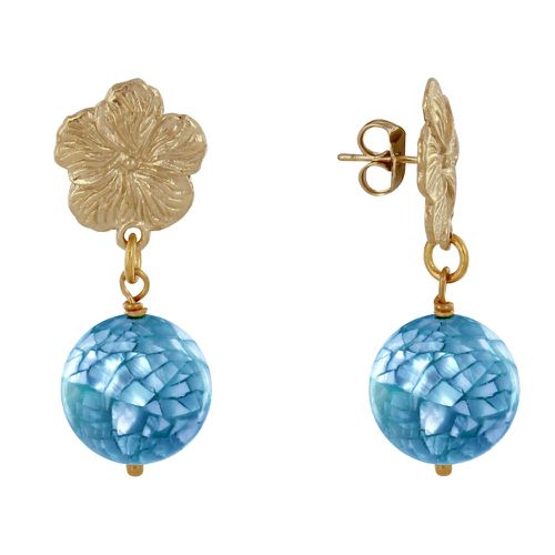 Boucles d'Oreilles Clous Métal Doré Fleur et Perle de Nacre Facettée - Bleu - LES POULETTES BIJOUX - Modalova