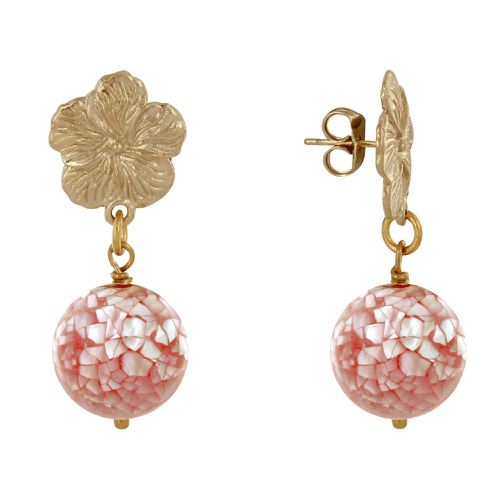 Boucles d'Oreilles Clous Métal Doré Fleur et Perle de Nacre Facettée - Rouge - LES POULETTES BIJOUX - Modalova
