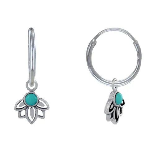 Boucles d'Oreilles Argent 925 Créoles Fleur de Lotus et Petite Perle - LES POULETTES BIJOUX - Modalova