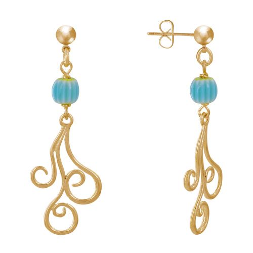 Boucles d'Oreilles Clous Métal Doré Perles Striées et Arabesques - Turquoise - LES POULETTES BIJOUX - Modalova