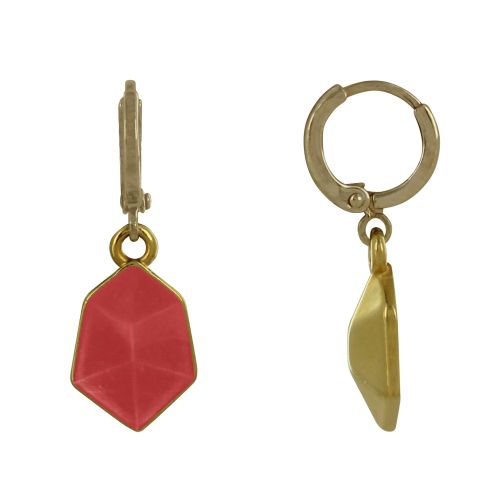 Boucles d'Oreilles Mini Créoles Laiton Doré et Hexagone Translu - LES POULETTES BIJOUX - Modalova