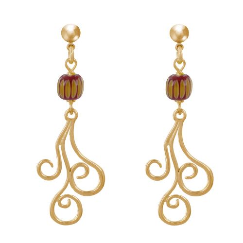Boucles d'Oreilles Clous Métal Doré Perles Striées et Arabesque - LES POULETTES BIJOUX - Modalova