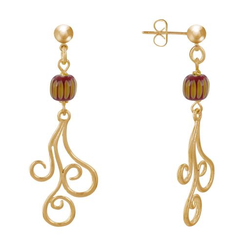 Boucles d'Oreilles Clous Métal Doré Perles Striées et Arabesques - Jaune - LES POULETTES BIJOUX - Modalova