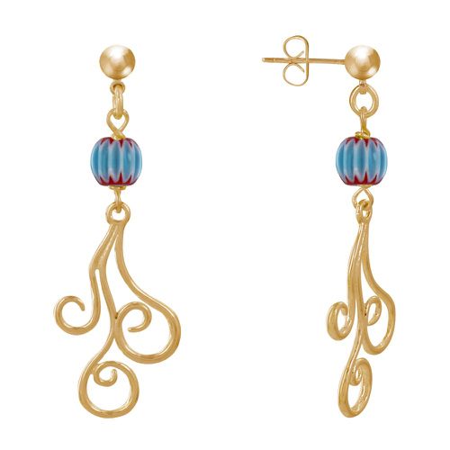 Boucles d'Oreilles Clous Métal Doré Perles Striées et Arabesques - Bleu ciel - LES POULETTES BIJOUX - Modalova