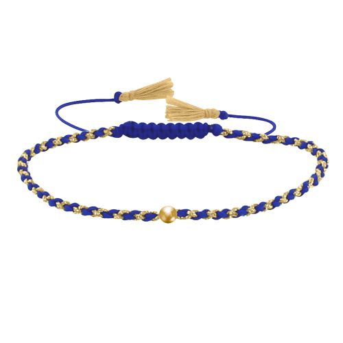 Bracelet Lien Tréssé Rond Bicolore Lurex Doré et Une Perle Or 1 - LES POULETTES BIJOUX - Modalova