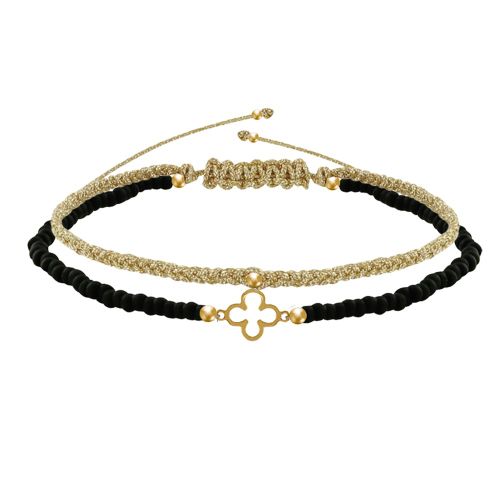 Bracelet Duo Trèfle Or 9 Carats Perles et Lien Tréssé Doré - LES POULETTES BIJOUX - Modalova