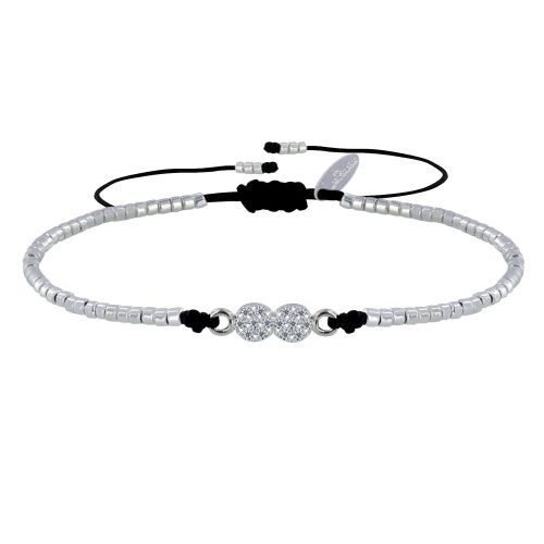 Bracelet Lien Deux Ronds de Strass Argent 925 et Petites Perles - LES POULETTES BIJOUX - Modalova