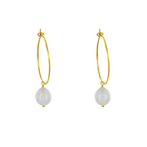 Boucles d'Oreilles Plaqué Créoles et Perles de Culture Blanc - LES POULETTES BIJOUX - Modalova