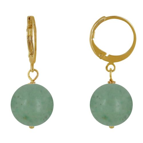 Boucles d'Oreilles Mini Créoles Plaqué Or et Perle d'Aventurine - LES POULETTES BIJOUX - Modalova