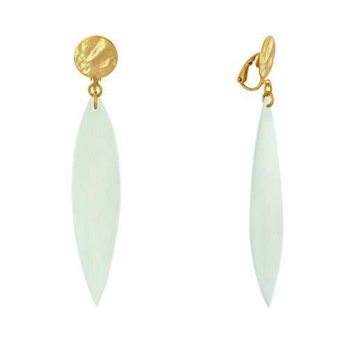 Boucles d'Oreilles Clip Métal Doré et Longue Pétale en Bois - Vert d'Eau - LES POULETTES BIJOUX - Modalova