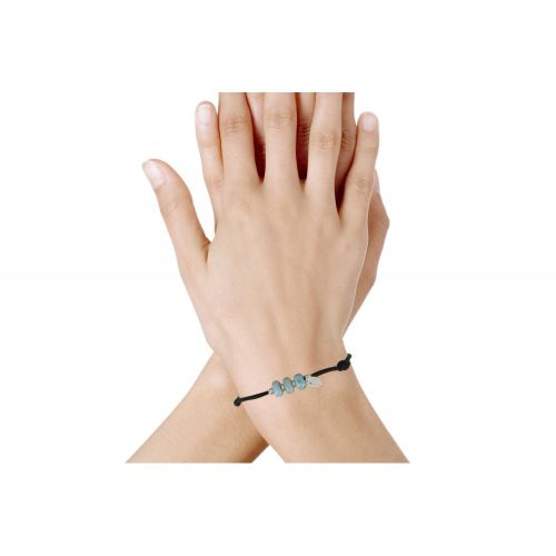 Bracelet Lien Noir 3 Rondelles de Larimar et d'Argent - LES POULETTES BIJOUX - Modalova