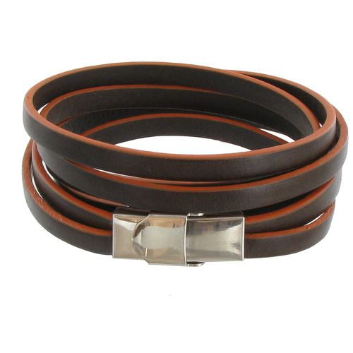 Bracelet Cuir Bicolore Marron et Fermoir Acier Inoxydable - LES POULETTES BIJOUX - Modalova