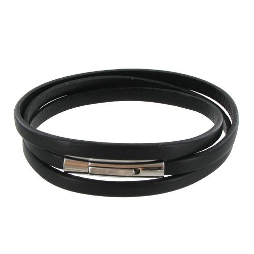 Bracelet Cuir Plat Fermoir Acier Inoxydable - taille 19 cm - LES POULETTES BIJOUX - Modalova