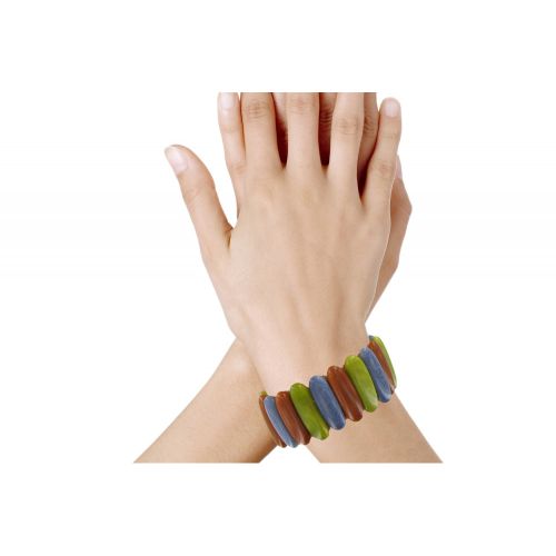 Bracelet Elastique Graines de Tagua Orange et Gris Ardoise - LES POULETTES BIJOUX - Modalova