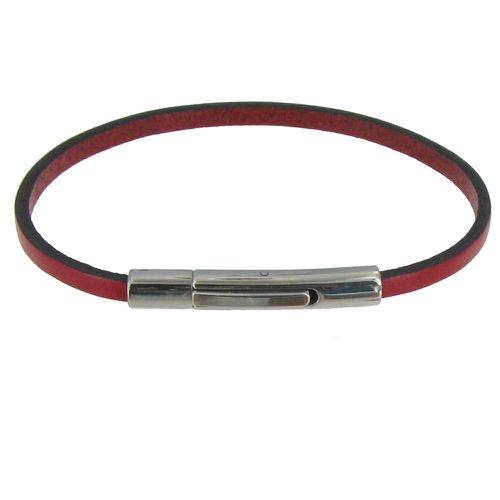 Bracelet Cuir Simple Fermoir Acier Inoxydable - Classics - Rouge - LES POULETTES BIJOUX - Modalova