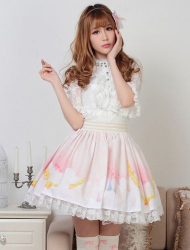 Jupe Lolita rose claire douse parfaite en polyester impression avec dentelle Dguisements Halloween - Milanoo - Modalova