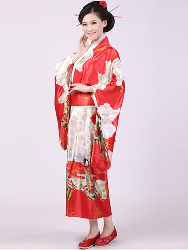Costume Kimono Japonais Rouge En Satin Mat Dguisements Halloween - Milanoo FR - Modalova