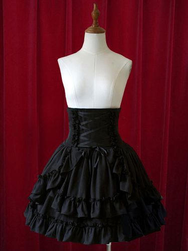 Jupe Lolita Classique Taille Haute Noire lgante Luxueuse Sduisante en Coton Unicolore Volants Dguisements Halloween - Milanoo - Modalova