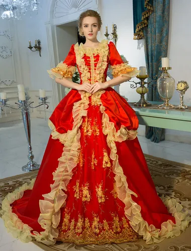 Costume rtro rouge Baroque tirette brode tunique chapelle Train robe boule robe Dguisements Halloween - Milanoo FR - Modalova