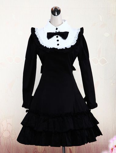 Robe lolita en coton noir volants et manche longue Dguisements Halloween - Milanoo - Modalova