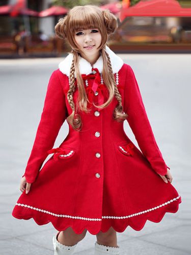Manteau Lolita adorable en cachemire rouge bicolore avec lacets col revers doux manches longues Dguisements Halloween - Milanoo - Modalova