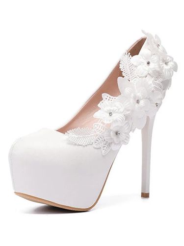 Chaussures de marie blanche plateforme talon haut dcor des fleurs - Milanoo FR - Modalova
